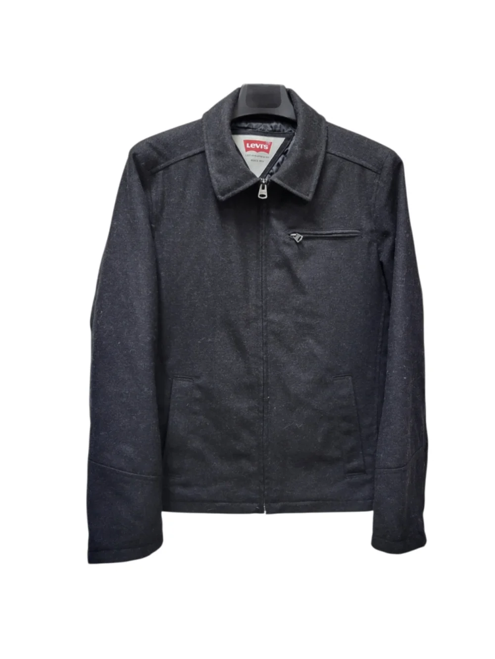 Levis Jacket Men's Black Wool Polyester Blend Full-Zip Long-Sleeves Jacket Small